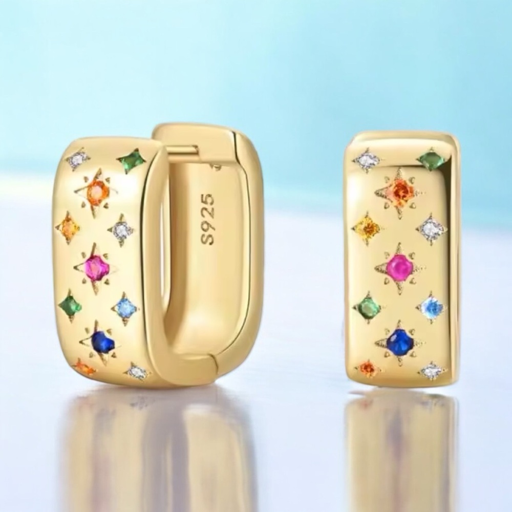 Zara Rainbow Rhinestone Huggy Hoop Earrings